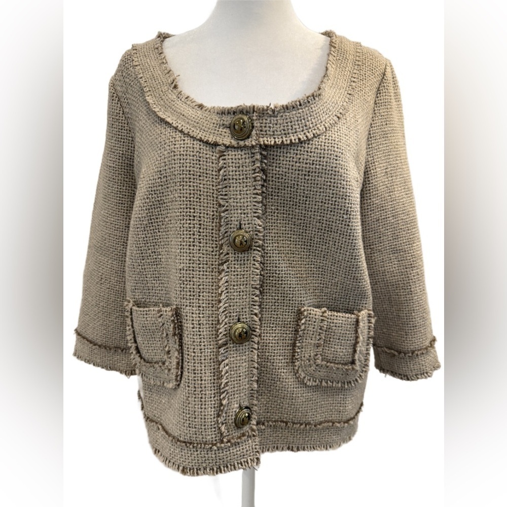 Ark & Co. Wool Weaved Beige Textured Jacket with Button Details. Medium